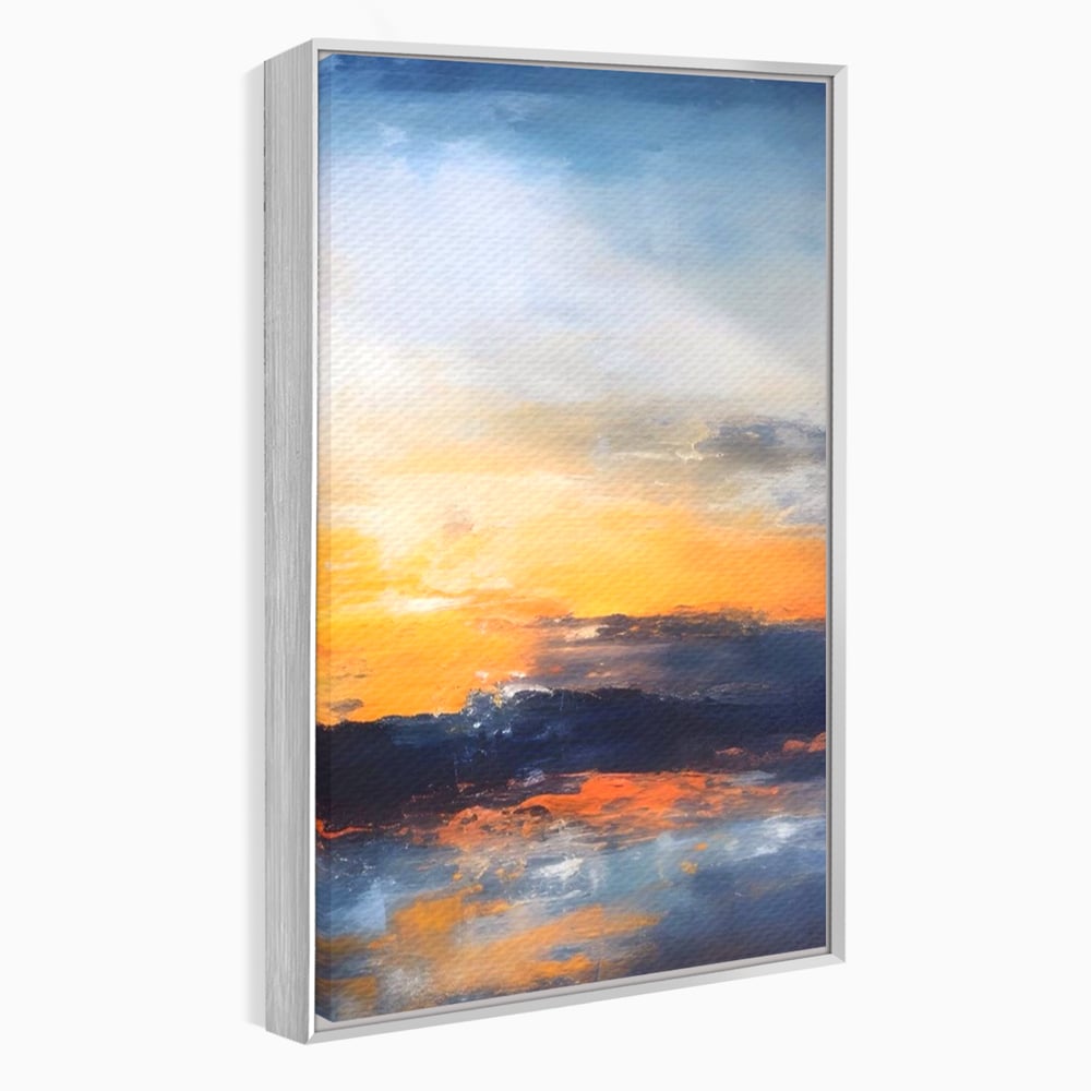 Tablou canvas cu tablou canvas cu apus abstract, in rama de aluminiu argintiu